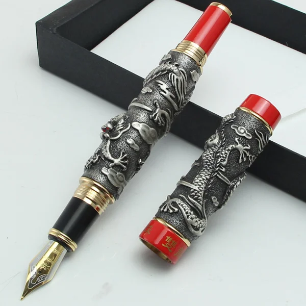 006 JINHAO, золотистая, серебряная, коричневая перьевая ручка "Два дракона, играющие с жемчужиной", резная, без подарочной коробки - Цвет: 006