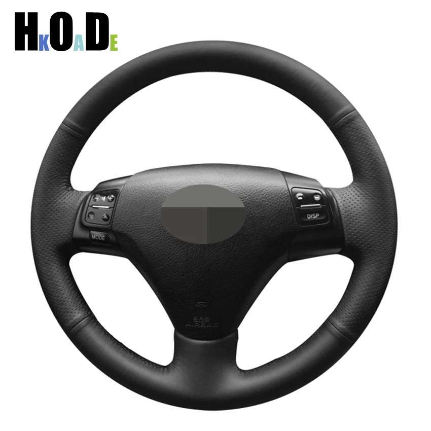 DIY черный чехол рулевого колеса автомобиля из натуральной кожи ручной работы для