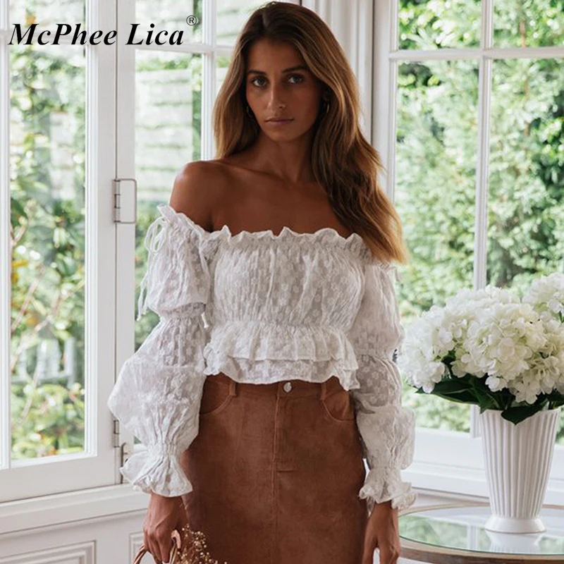 2019 модная сексуальная короткая шифоновая блузка с открытыми плечами женская