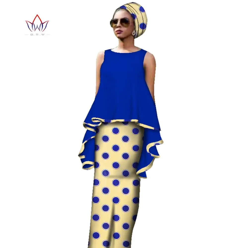 

Bazin Riche African Clothes For Women Summer Two Piece Sets Cotton Plus Size Dashiki O-neck 7xl Top Straight Skirts Dress WY2575