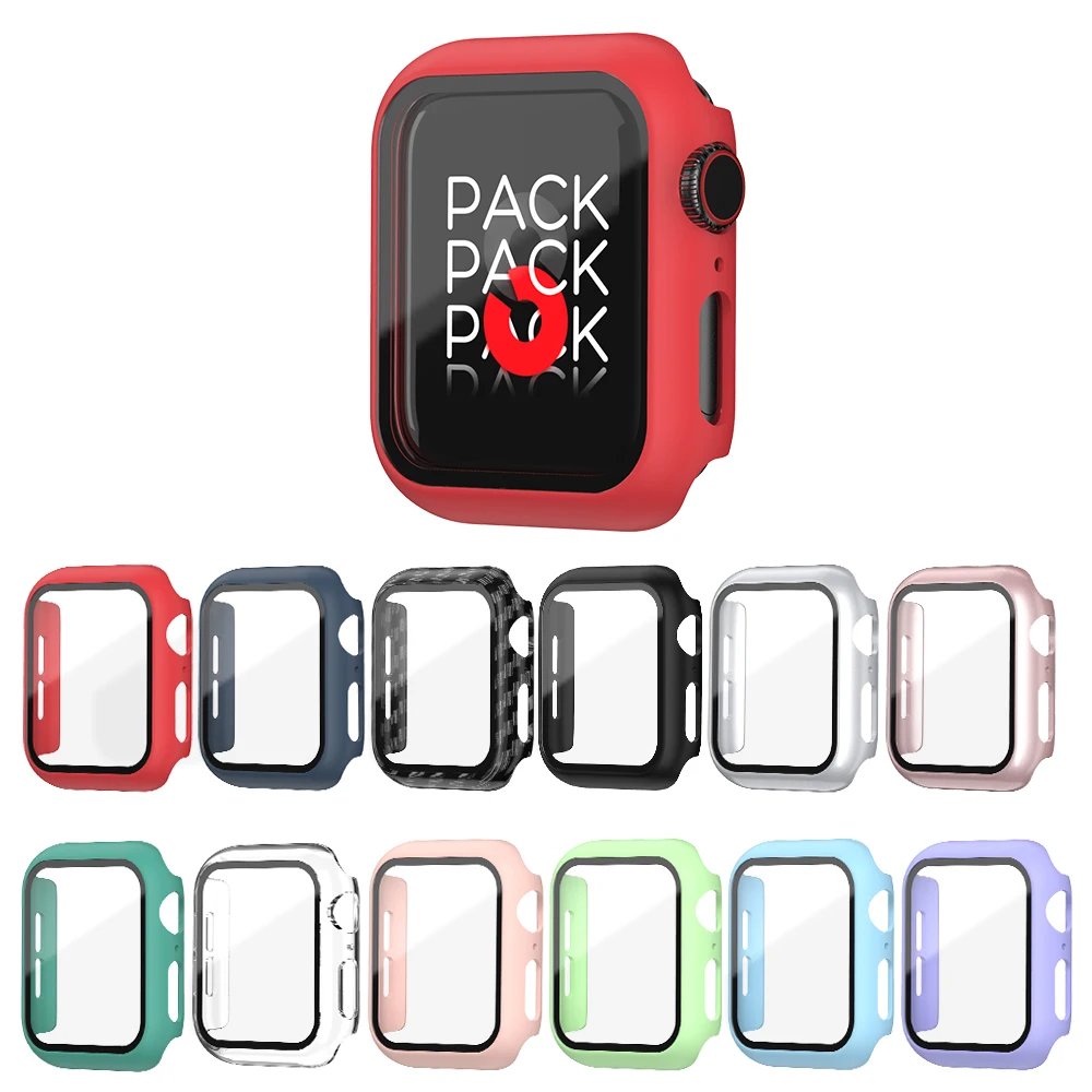Glass+Case Full Cover For Apple Watch Case Series 7 6 SE 5 4 321 iWatch Case Accessor 45/41/44/40/42/38mm Protector Apple Watch