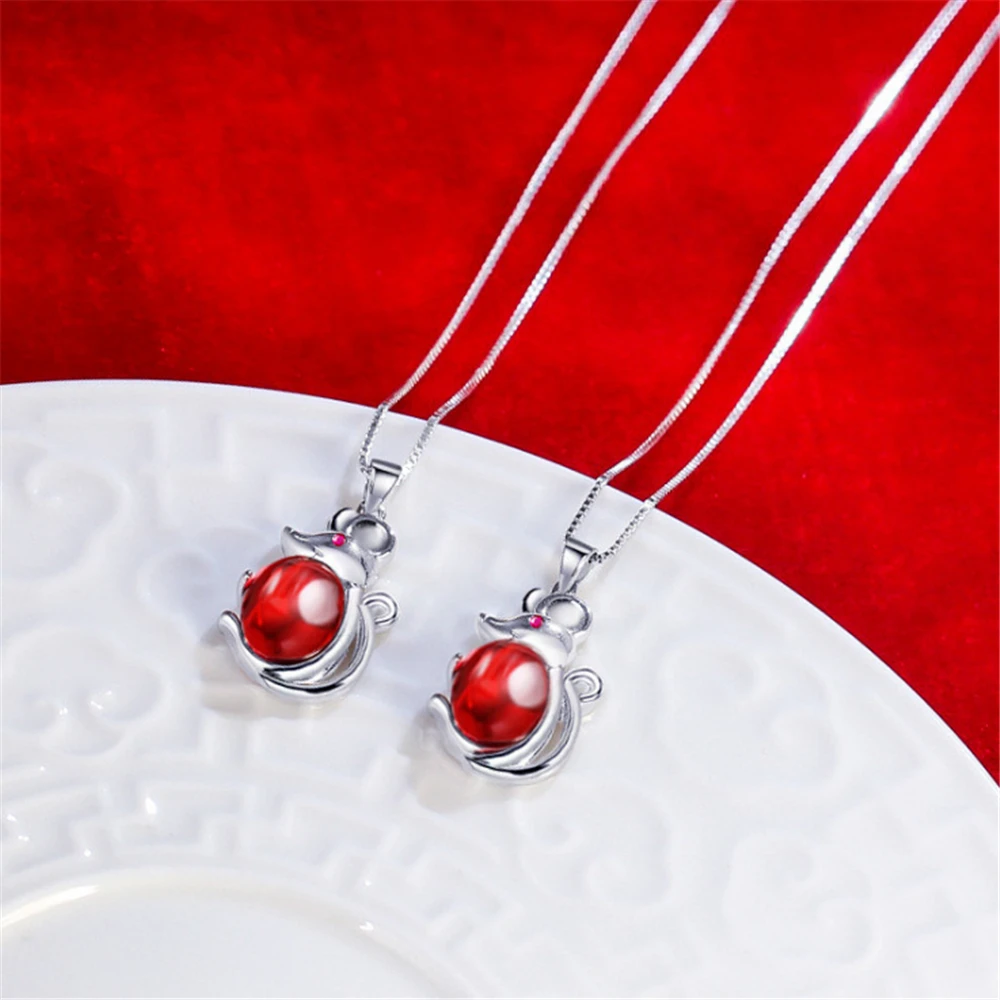 Настоящее 2019 женское ожерелье мышь из зодиака крыса оникс Красные кристаллы