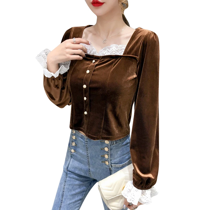 Модная женская блузка COIGARSAM во французском стиле с пышными рукавами и квадратным