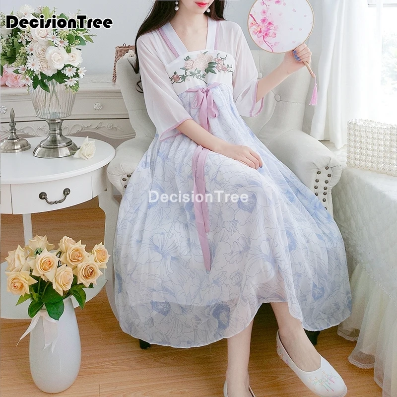 

2021 ancient traditional chinese woman elegant hanfu dress fairy embroidery stage folk dance costume retro tang dynasty hanfu