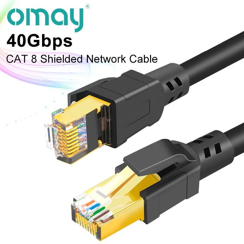 

OMAY CAT8 Ethernet Networ RJ45 Cat7 Lan Cable 40Gbps 2000MHz FTP for Cat6 Compatible Patch Cord for Modem Router 1/2/3/5m