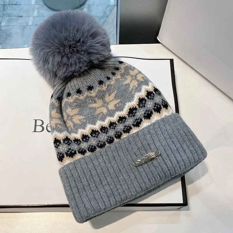 Рождественские облегающие шапки вязаная шапка со снежинками и оленями Женская