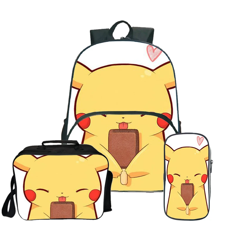 2 Pokemon Pikachu Kawaii рюкзак Пенал Школьный рюкзак для подростков девочек мальчиков рюкзак для ланча 3 шт./компл. детский дорожный рюкзак - Цвет: 2