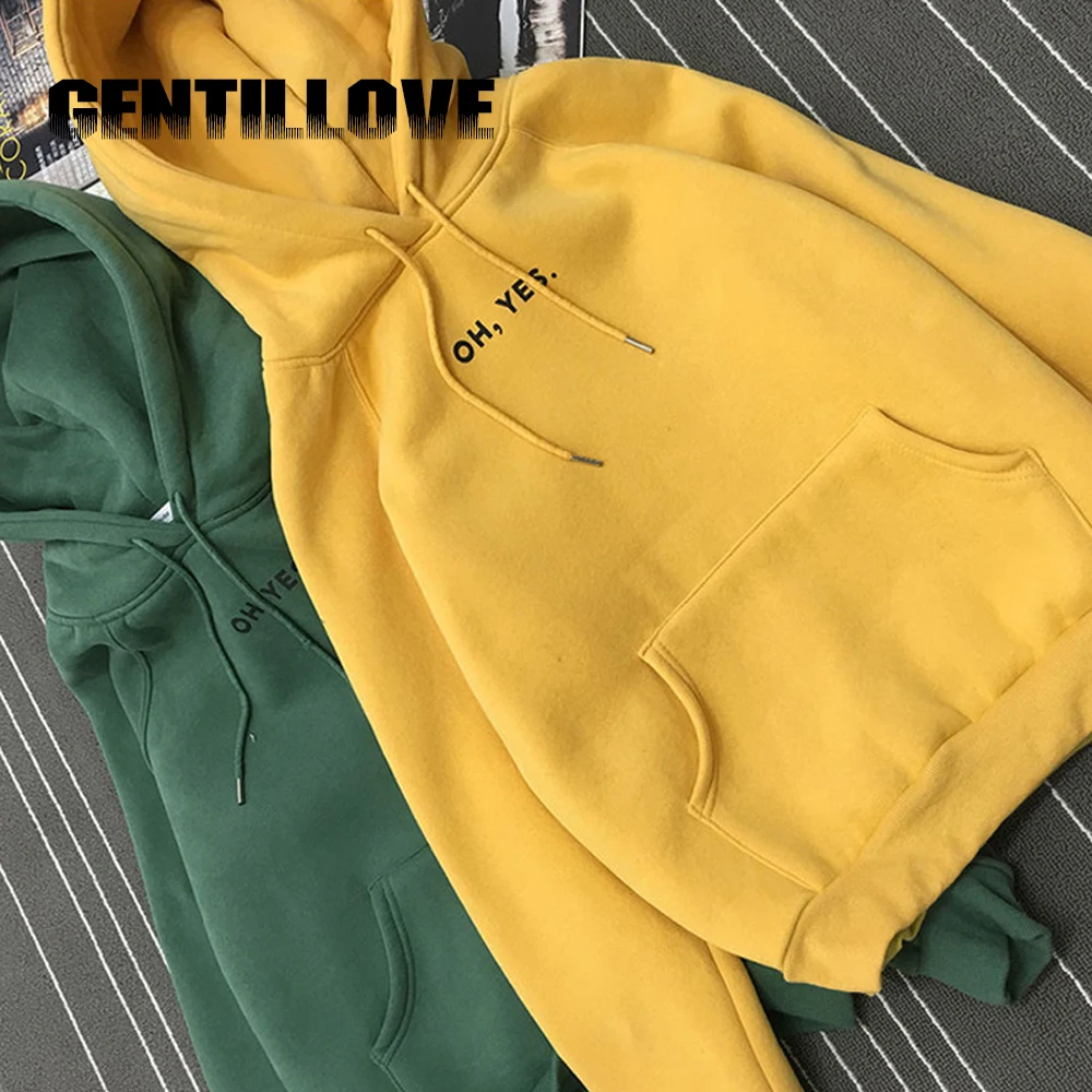 

Женский флисовый пуловер с надписью Oh Yes, толстый Свободный свитшот с капюшоном, повседневное пальто, 2019