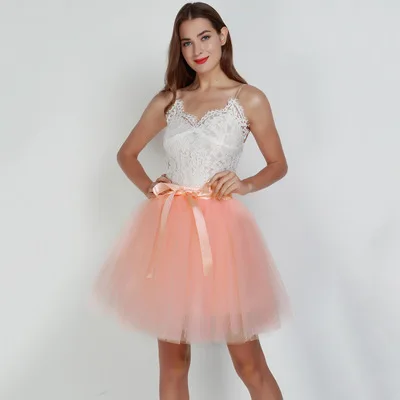 peach 7Layered 50cm Tulle Skirts Womens 26 Colors Adult Tulle Skirt Elastic High Waist Pleated Midi Skirt Fashion Wedding Jupe - Цвет: peach