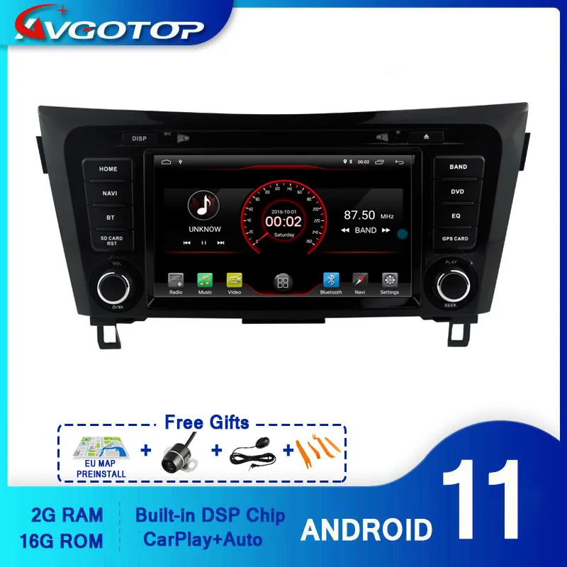 AVGOTOP Android 11 WINCE Bluetooth GPS автомобильный радиоприемник DVD-плеер для NISSAN QASHQAI 2014-2017 2G 16G