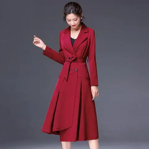 

2021 Spring Autumn Women's Trench Double-Breasted Long Coat with Belt New Fashion Korean Style Office Lady Windbreaker D173