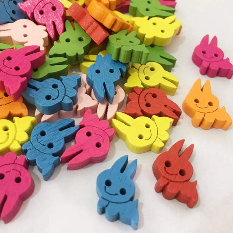 100x Смешанные мультфильм животных: кролика 2 отверстия деревянные пуговицы для