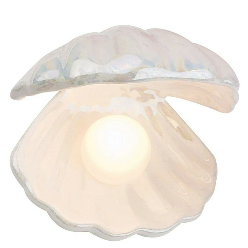 

HOT Shell Pearl Night Light Ceramics Desktop Ornament Bedside Lamp Home Decor Lamp
