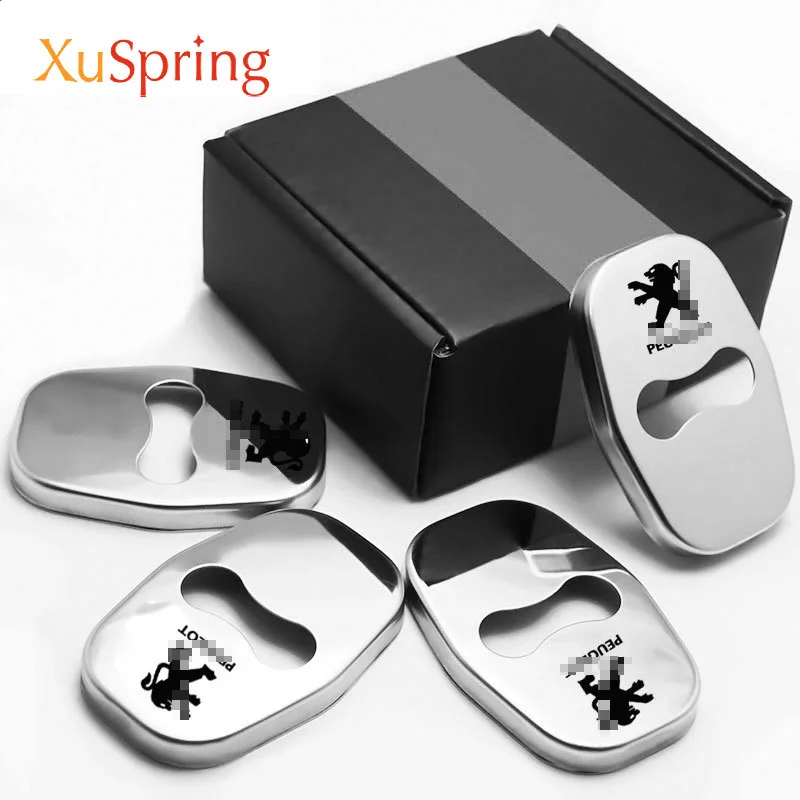 with logo Для peugeot 207 208 301 308 508 2008 3008 4008 5008 крышки дверного замка крышки Защитный чехол аксессуары из нержавеющей стали - Название цвета: with logo