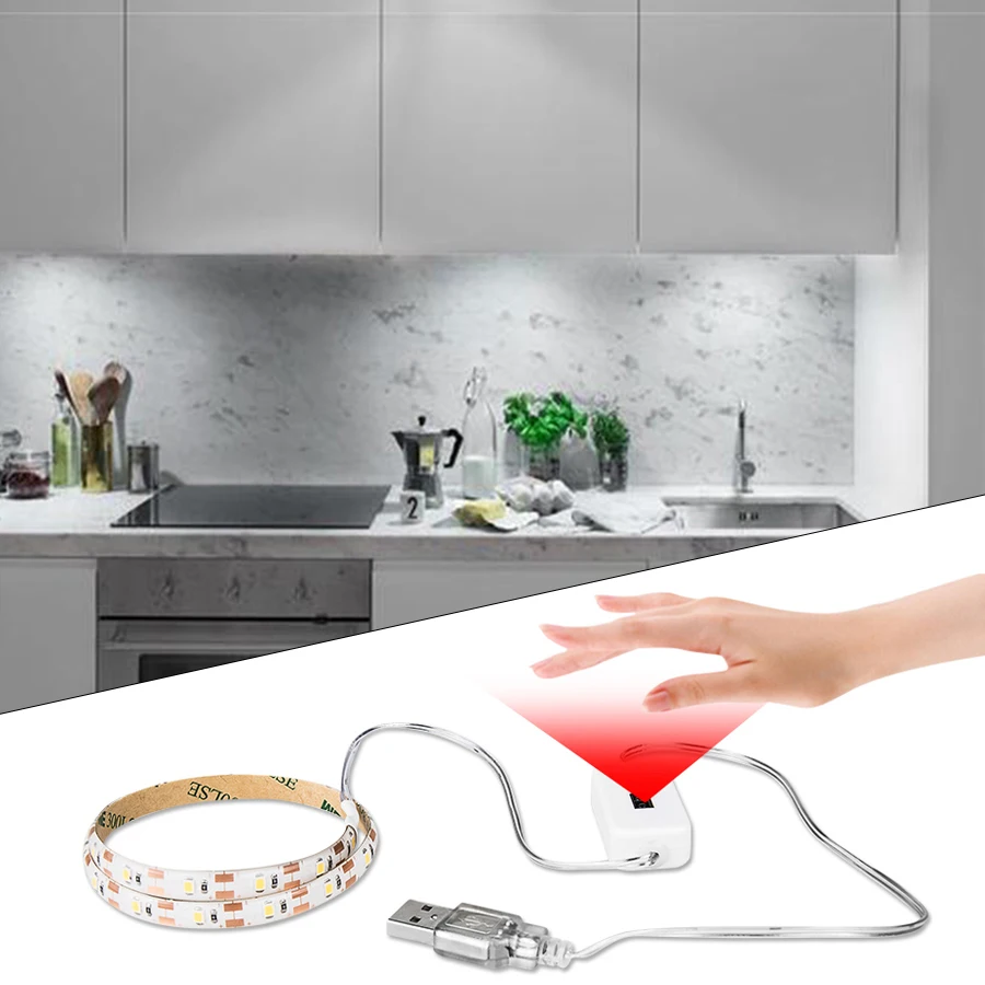 Dimmable 1M - 5M DC 5V USB LED Strip Lights with Hand Sweep Sensor Switch Diode Tape DIY Kitchen Wardrobe Cabinet Lamp Backlight | Освещение