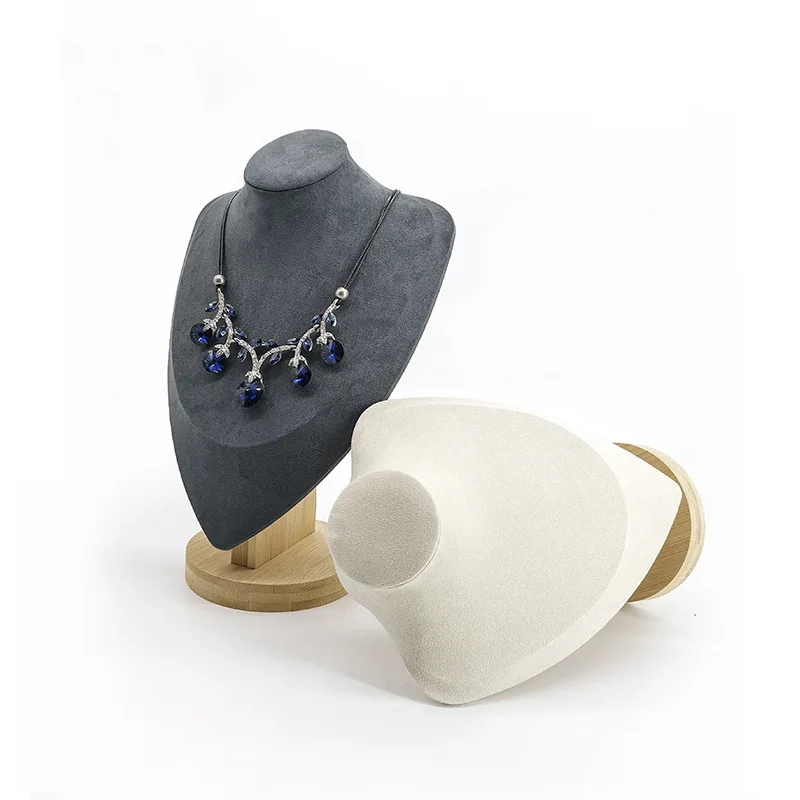 Jewelry Display Stand Wood Props Velvet Bust Necklace Mannequin Pendant Forms Portrait Holder Rack Shelf