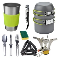 outdoor portable camping cooker outdoor cup pot bowl corkscrew spoon knife fork camping stove burner outdoor camping set