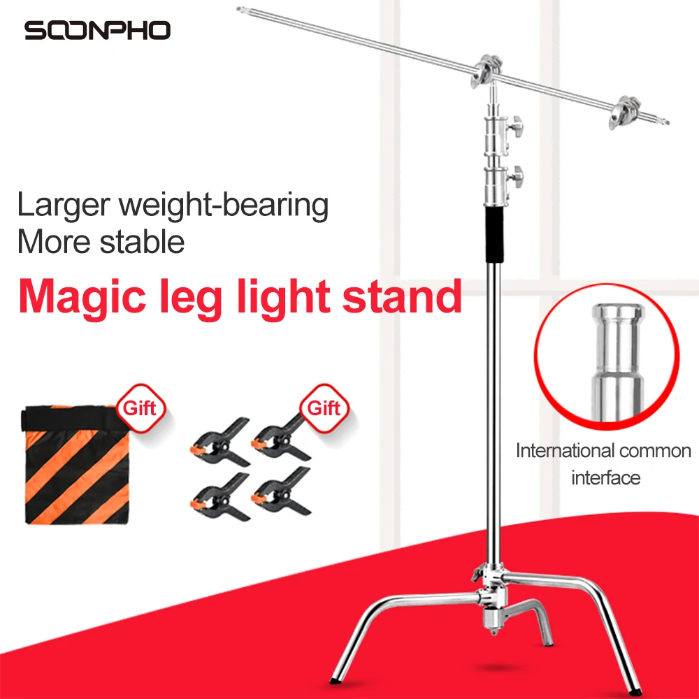 

SOONPHO C Stand Heavy Duty 100% Metal Max 10.8ft/330cm with 4.2ft/128cm Holding Arm Adjustable Light Stand+Boom Arm Grip Head
