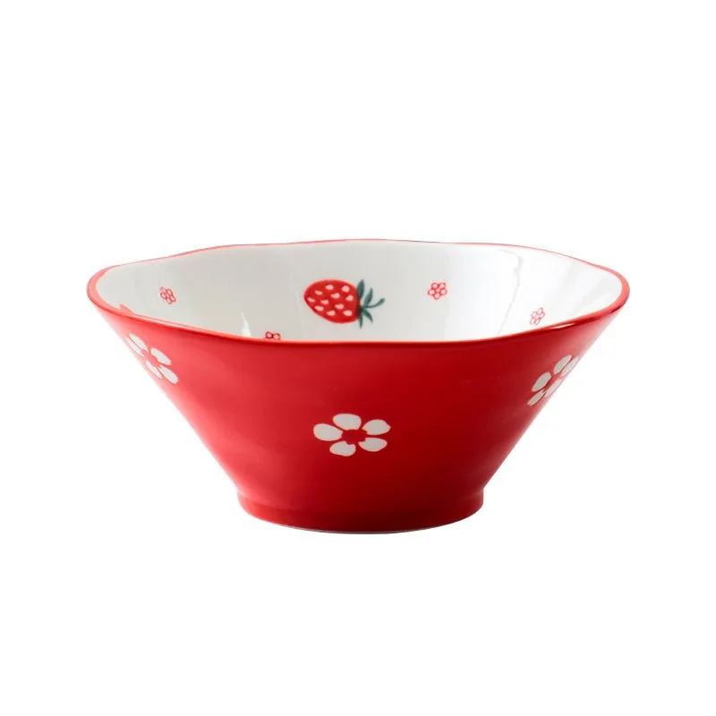Cute Strawberry Bowl Single Hat Japanese Ramen Large Soup Home Net Red Salad Dessert Trumpet | Дом и сад