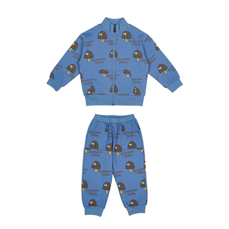 

Spring Boys' and Girls' Suit Korean Long Sleeve Zipper Coat Pants Cartoon Cute Children's Sports Leisure Two Piece Set 2021 NEW