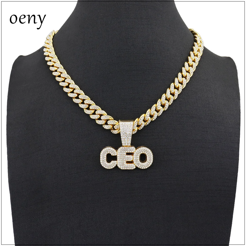 

Ожерелье Oeny в стиле хип-хоп для мужчин и женщин, кубинская цепь Майами в стиле рок, с надписью Генеральный директор, сверкающие ожерелья в ст...