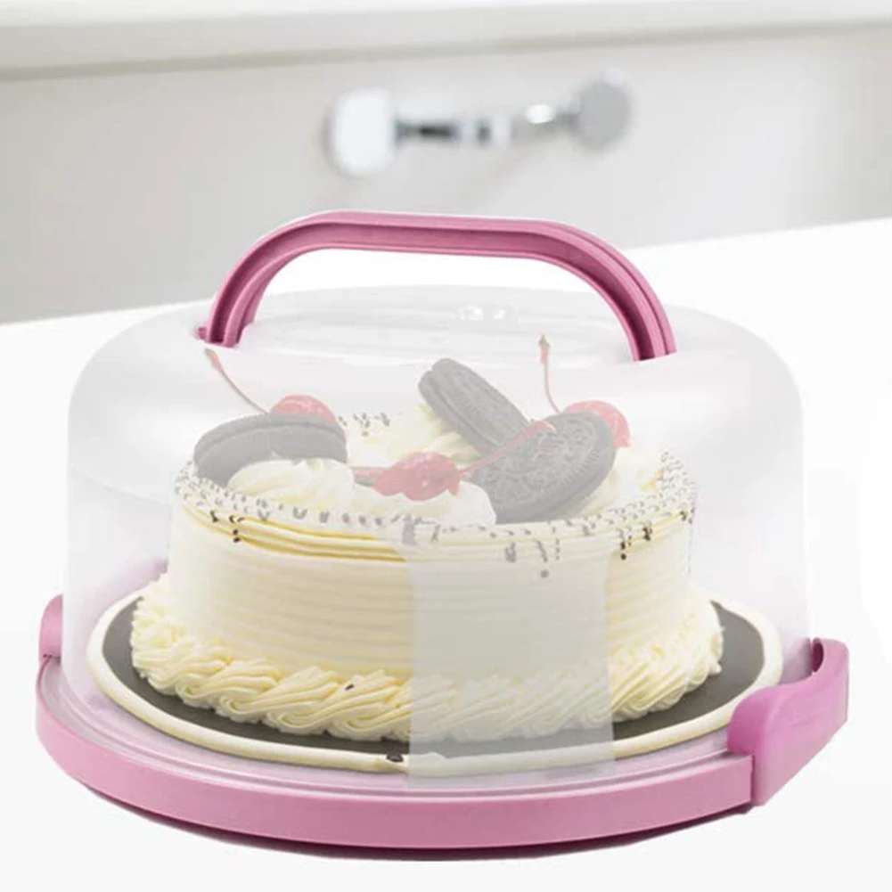 

10inch Portable Cake Storage Box Round Pastry Holder Birthday Wedding Kitchen Baking Cupcake Carrier Tray Kitchen Tool