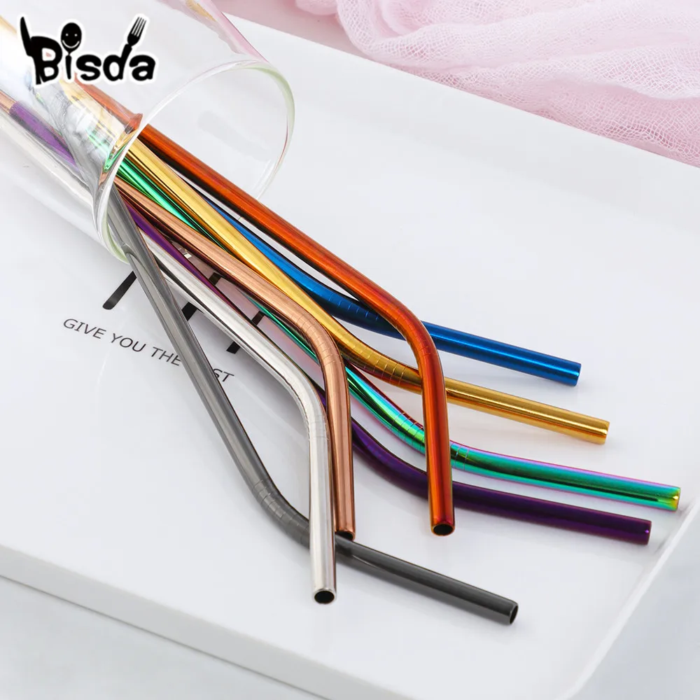 100 шт. соломинки из нержавеющей стали оптом многоразовые золотистого металла