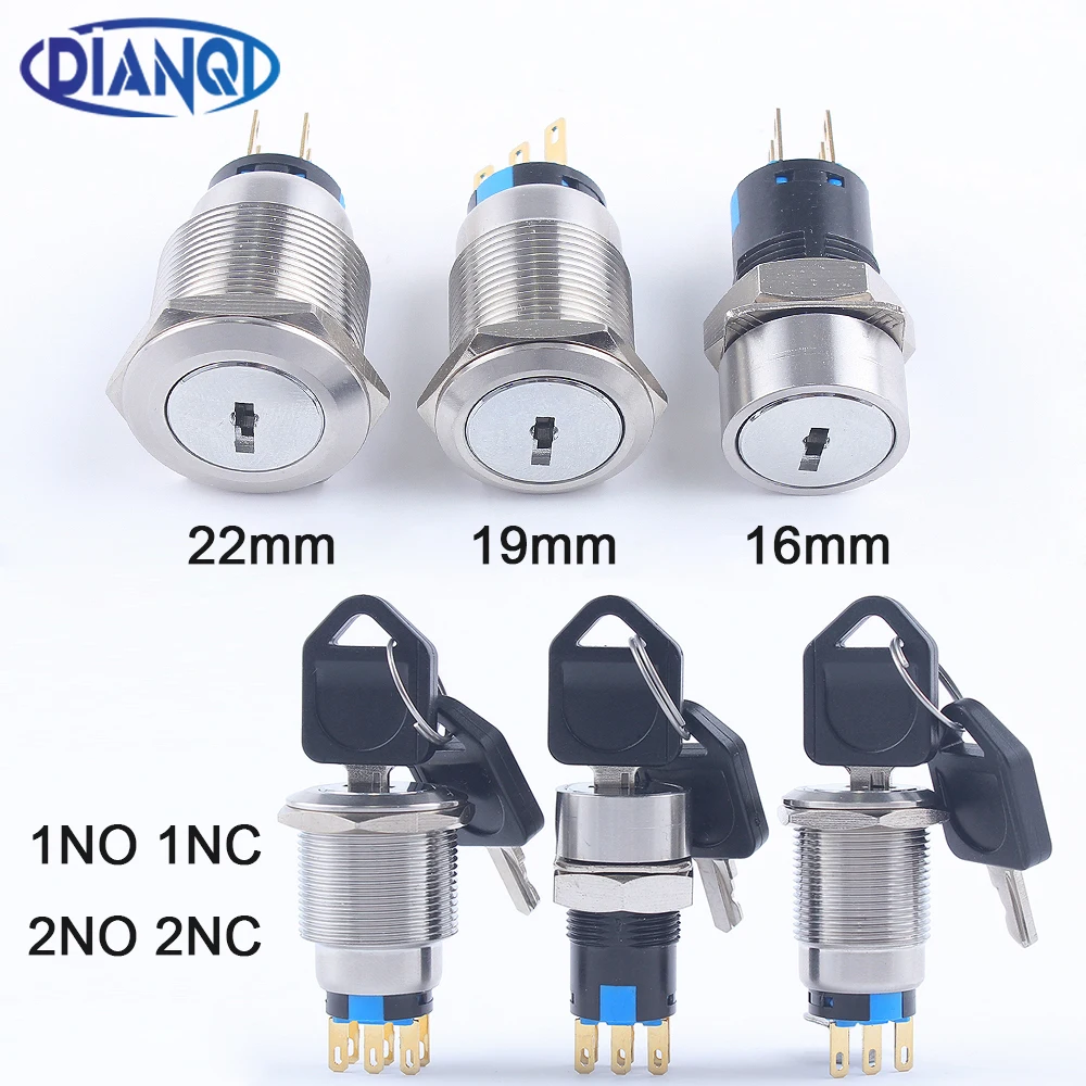 

16mm 19mm 22mm Latching Lock 2 Postion 3 Position Key Knob Rotary Switch Metal Brass Button Switches 1NO1NC 2NO2NC