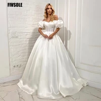 fivsole soft satin a line short puff sleeves wedding dresses 2021 sweetheart women formal party gowns bride dress robe de mariee