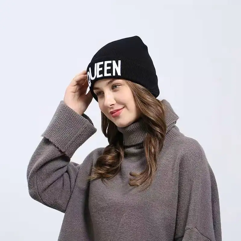 

Fashion KING QUEEN Hip Hop Cap Embroidery knitted Caps Men Women Lover Couple Knitted Winter Beanies Hat Beanies casquette homme