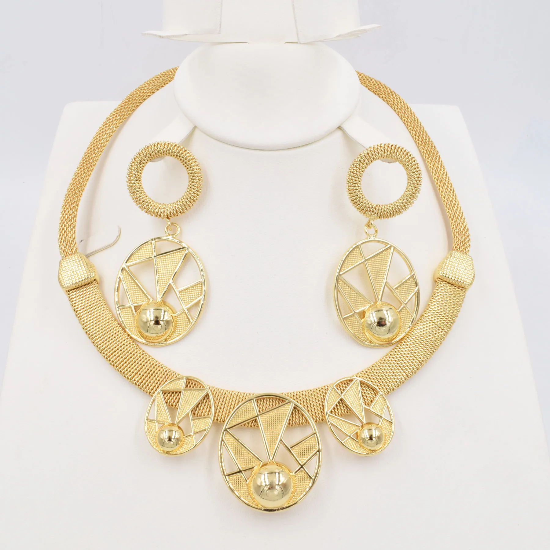 

NEW High Quality Ltaly 750 Gold color Jewelry Set For Women african beads fashion necklace set earring jewelry