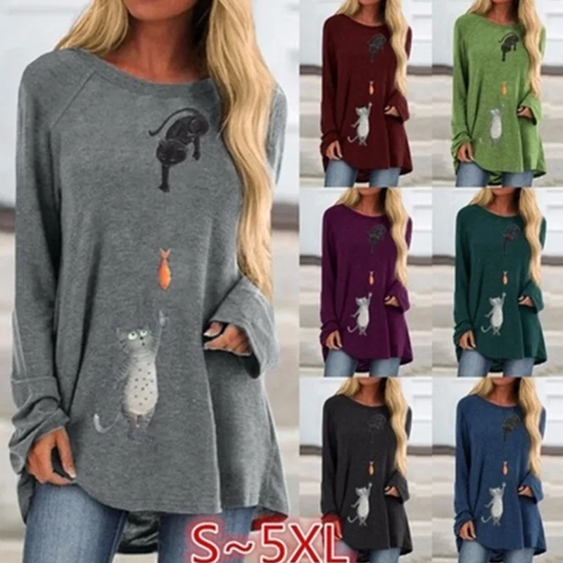 

Футболка женская оверсайз с длинным рукавом и круглым вырезом, из хлопка