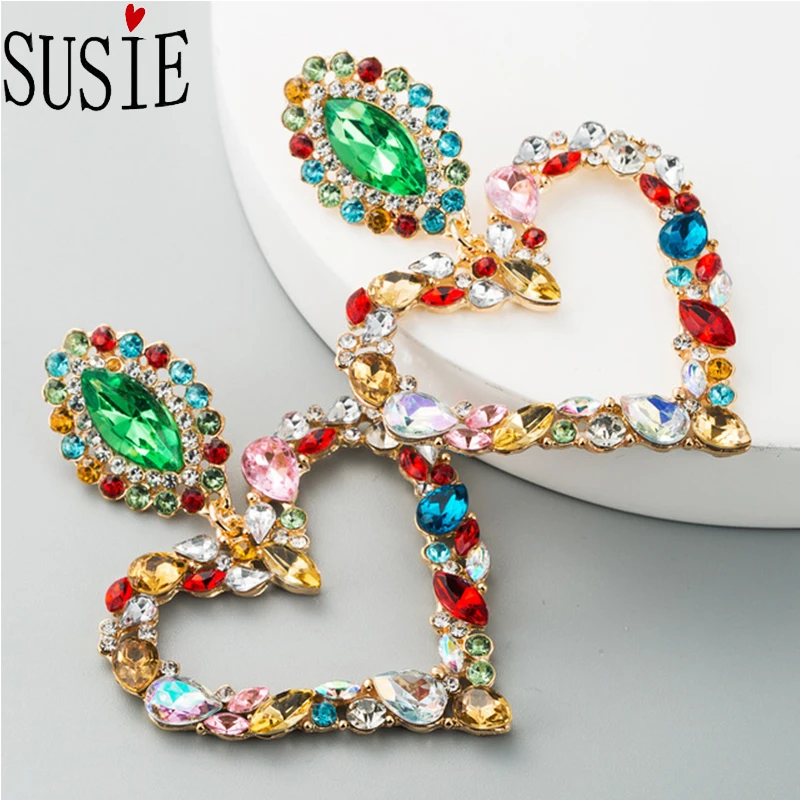 Женские серьги LOVE SUSIE в форме сердца стразы сплав модные на свадебную вечеринку