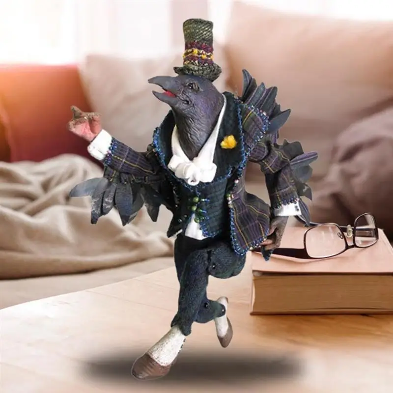 

Resin Nordic Style Crow Anthro Art Dolls Ornaments Carving Abstract Statue for Yard Home Office Decoration Accessories
