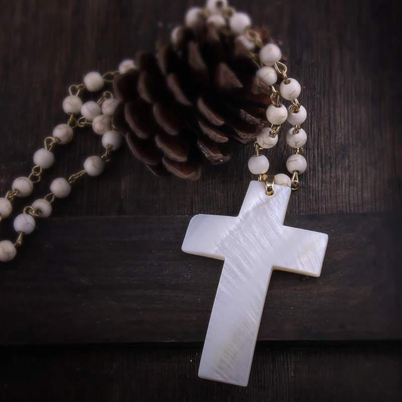 Женское этническое колье с подвеской богемное ожерелье белыми камнями 6