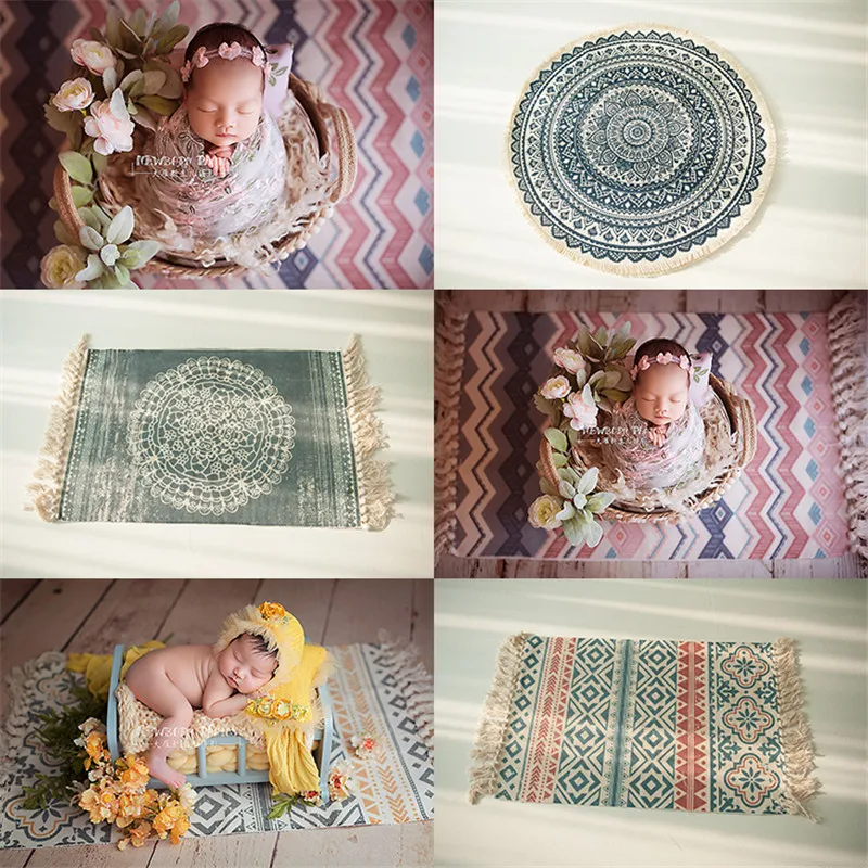 Newborn Photography Props Blanket Bohemian Cotton Linen Tassel Plaid Mat Accessoire Photo Bebe Baby Photoshoot Props Background