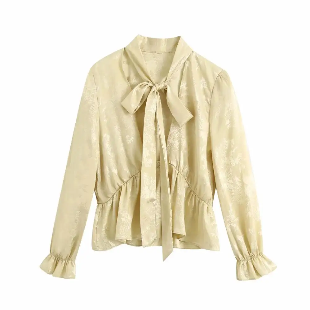 Женская жаккардовая блузка с V образным вырезом и оборками|Блузки| |