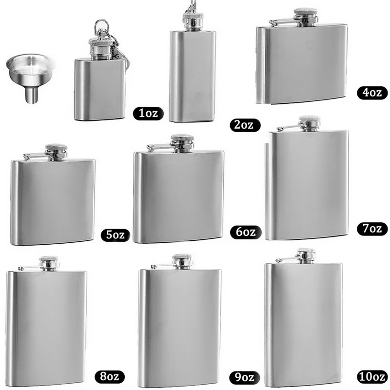 1/2/4/5/6/7/8/9/10 OZ Stainless Steel Hip Flask Alcohol Bottle with Funnel for Liquor Whisky Wine Outdoor Portable Pocket Flasks | Дом и сад