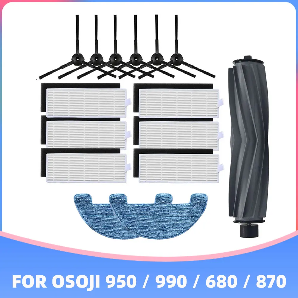 

For Osoji 680 870 950 990 Robotic Vacuum Cleaner Spare Parts Main Rubber Rolling Brush Side Brushes Hepa Filter Mop Cloth Rag