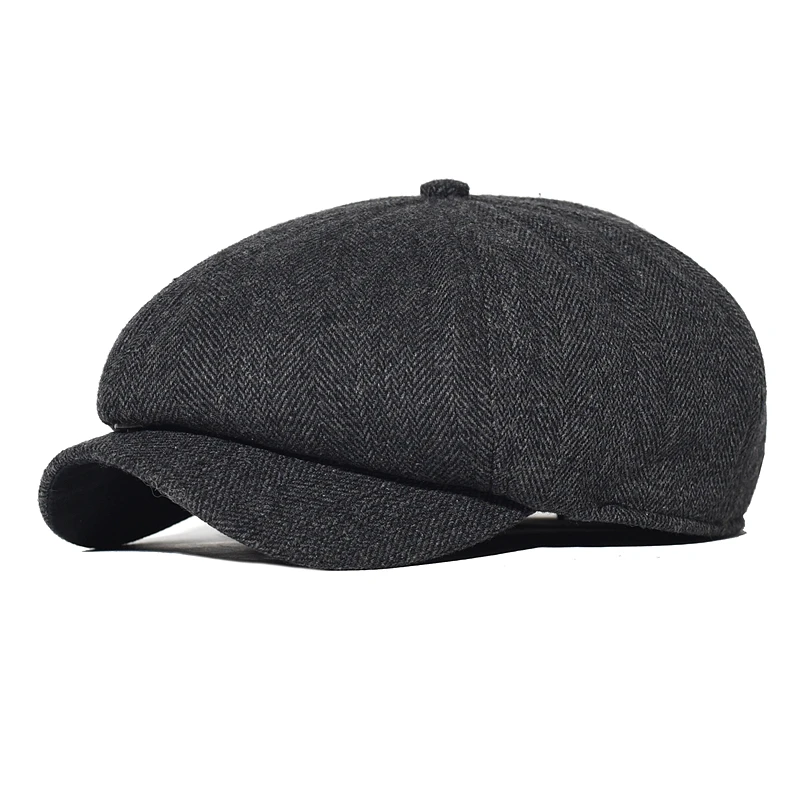 

Men Newsboy Cap Winter Thick Vintage Herringbone Octagon Cap Women Casual Stripe Berets Gatsby Flat Hat