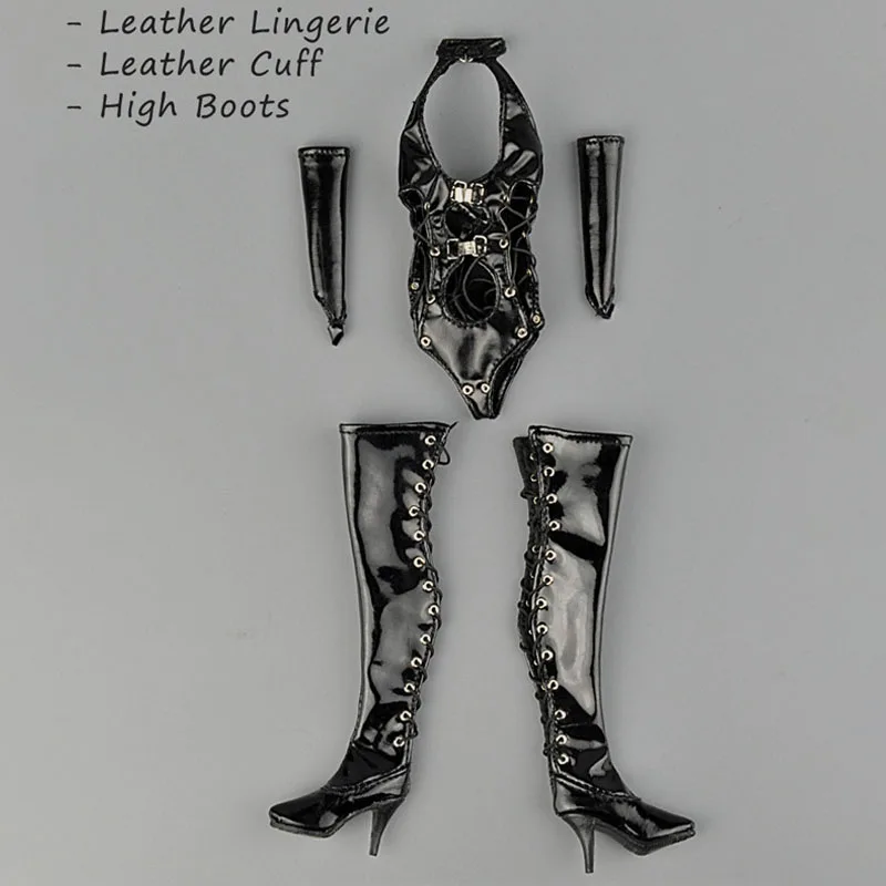 

ZY5009 1/6 Scale Sexy leather underwear high boots Black Clothing Set For 12" Action Figure Body DIY