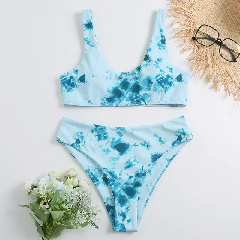 

Storyever Summer Beach Women Swimwear High Waist Gradient Split Swimsuit Leaky Back Hollow Out Feminine Bikini Set
