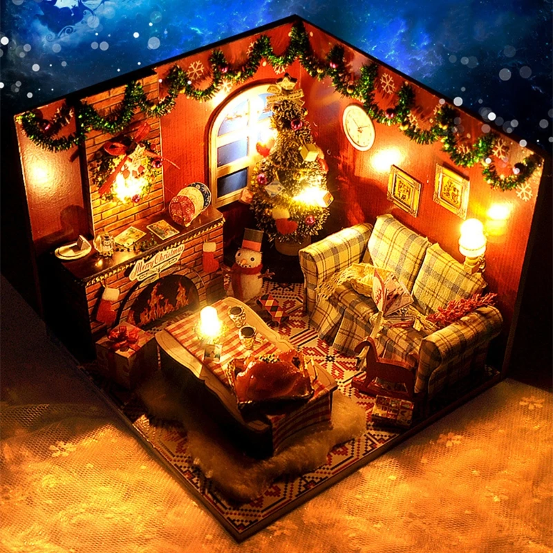 

Dollhouse Miniature with Furniture, DIY House Kit Plus Dust Proof , 1:24 Tiny House Building Kit(Merry Christmas.