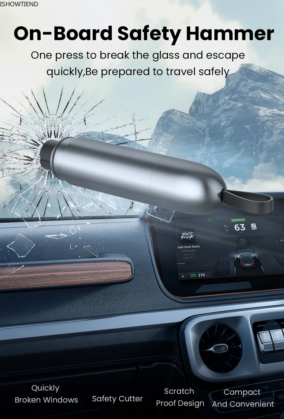 

Mounted Multifunctional Safety Hammer Stainless Steel Broken Window Hammer Mini Portable Emergency Vehicle Emergency Rescue Tool