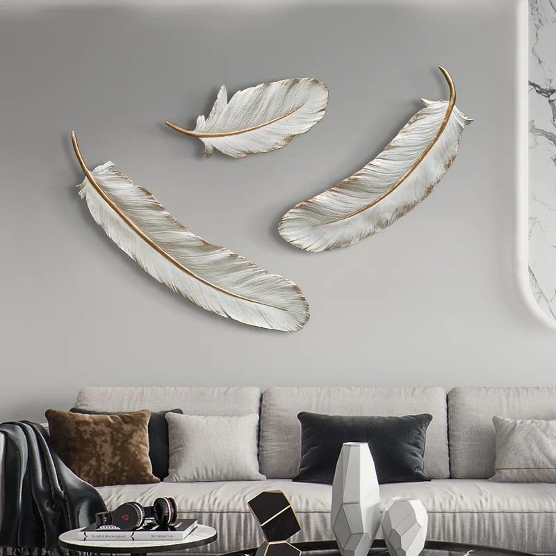 

Nordic Resin Feather Decoration Wall Ornaments Modern Design Home Decor Living Room Accessories Office White Feathers Crafts