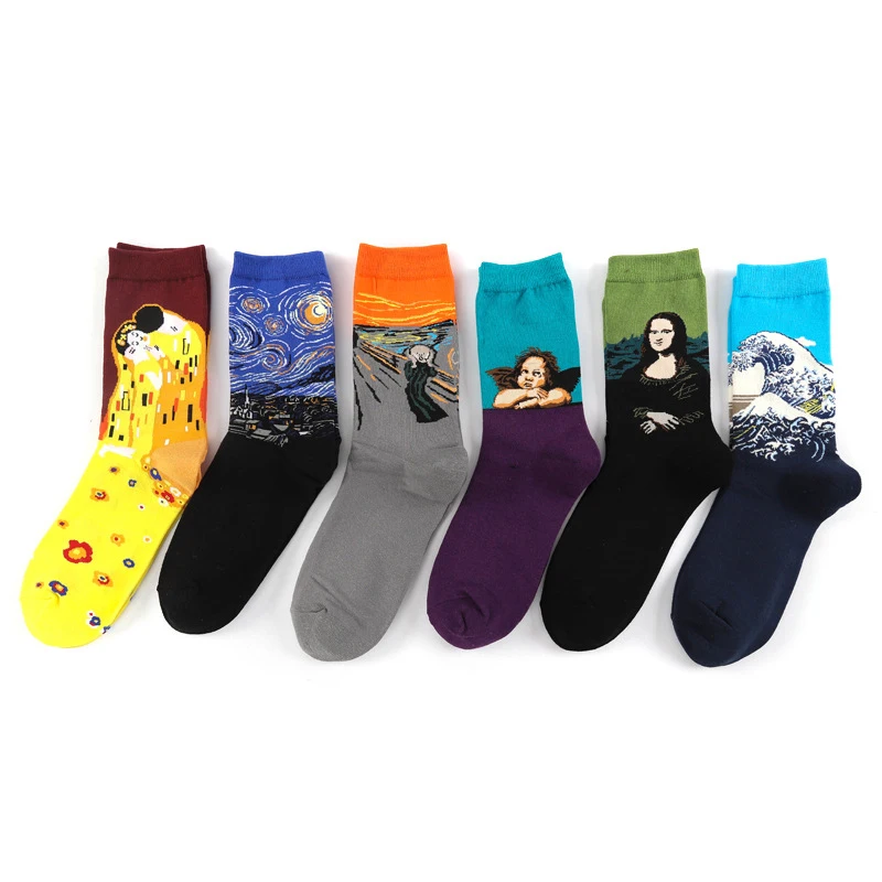 Ретро роспись Портрет Искусство Носки Happy Европа Ван Гог Мода хлопок Мужские