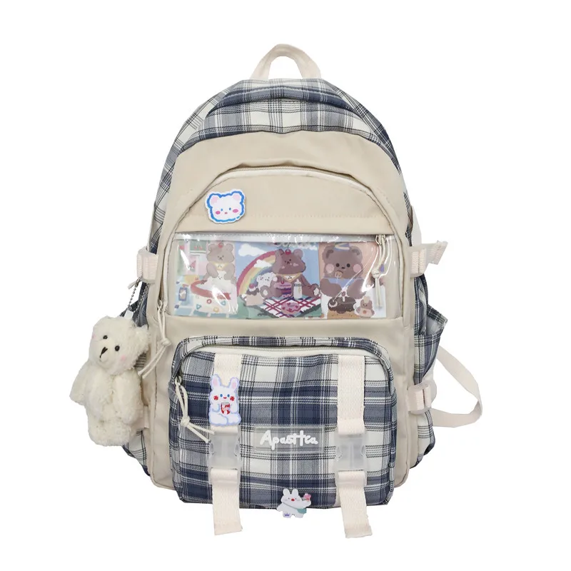

Женский клетчатый рюкзак, водонепроницаемый нейлоновый вместительный женский рюкзак на плечо, милые прозрачные Мультяшные сумки в стиле п...