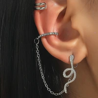 new fashion punk crystals ear clip cuff wrap earrings no piercing clip on cartilage earrings for women girls snake earrings