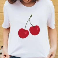 korea style tops kawaii cherry graphic print women t shirt short sleeve o neck t shirt casual cotton sweet cute girls tshirt