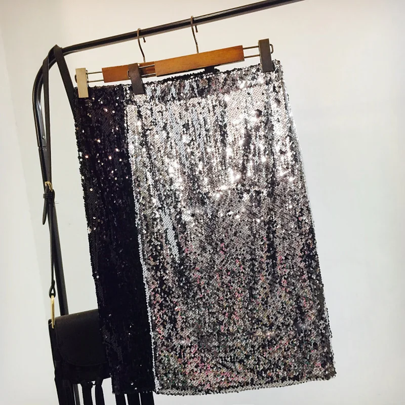 Шикарная блестящая юбка карандаш с эластичной талией Женская облегающая высокой